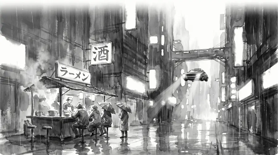 2027 Neon Rain Picture Calendar: 2027, The noodle stand in the rain