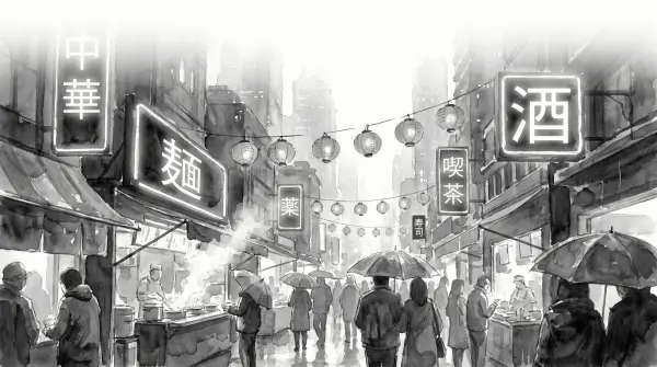 February: New Year market under the neon