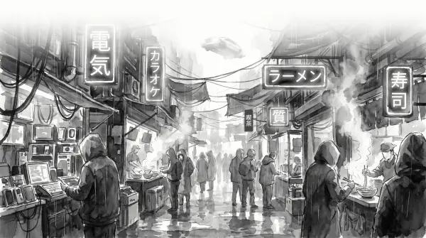 March: The night market in the rain
