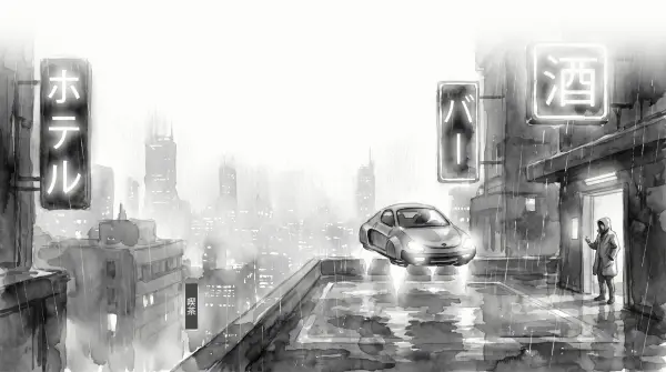 2027 Neon Rain Picture Calendar: April, The rooftop pad